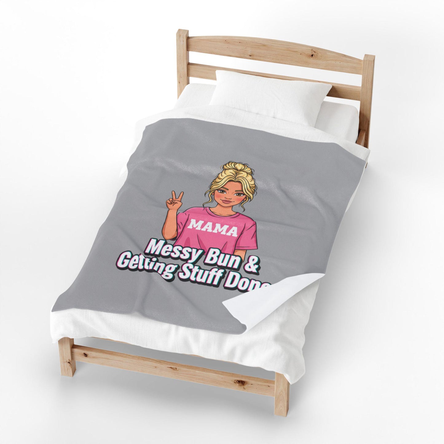 Messy Bun & Getting Stuff Done Velveteen Plush Blanket | Mama Illustration