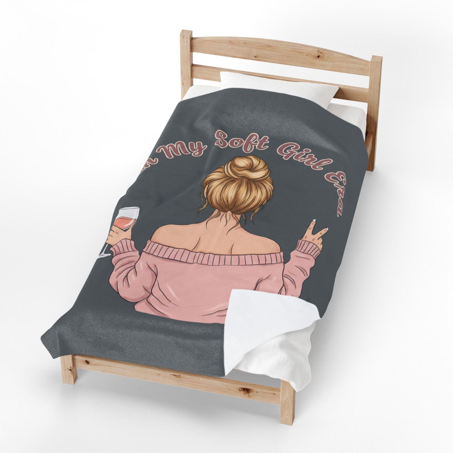 Soft Girl Wine Quote Velveteen Plush Blanket | Cozy Script Design