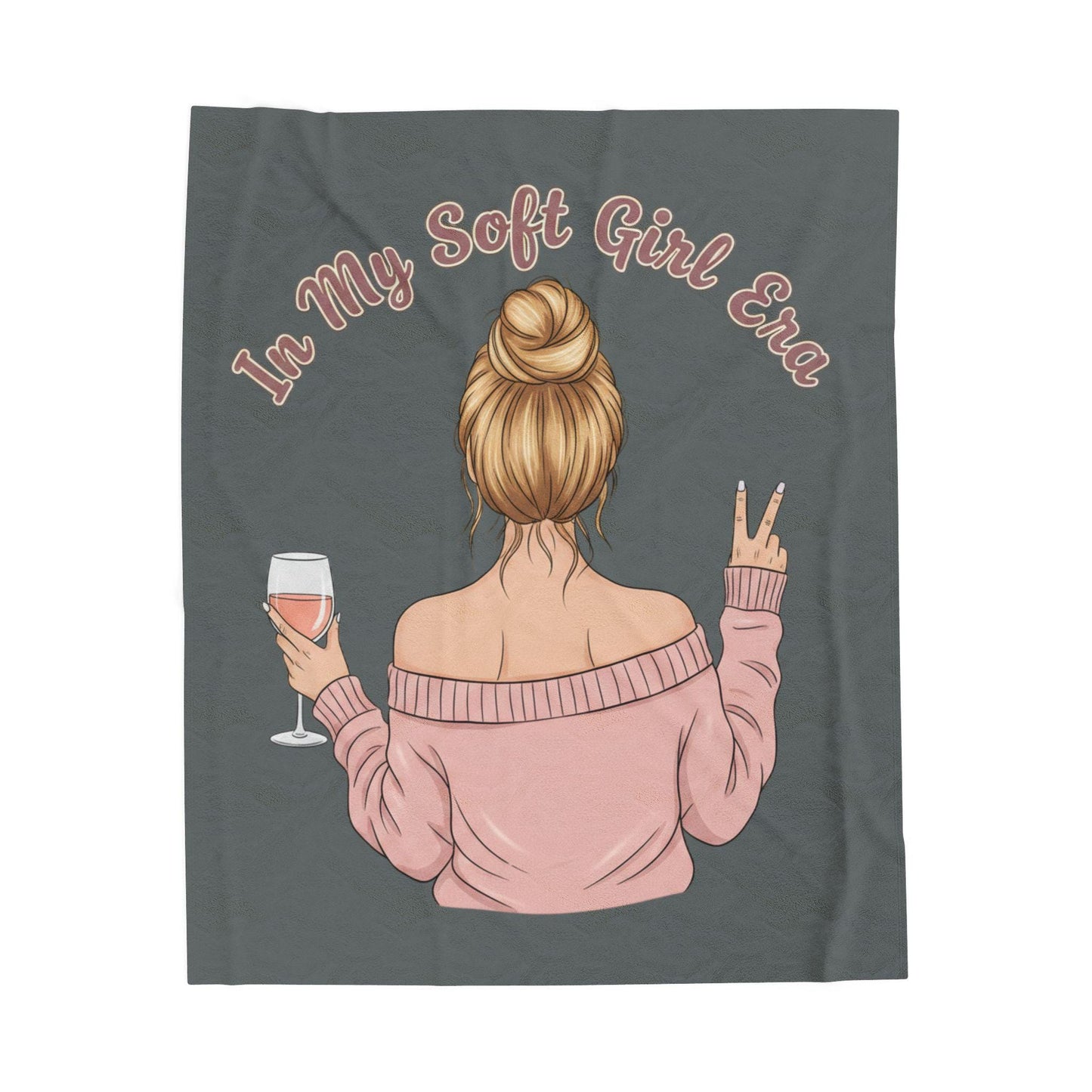 Soft Girl Wine Quote Velveteen Plush Blanket | Cozy Script Design