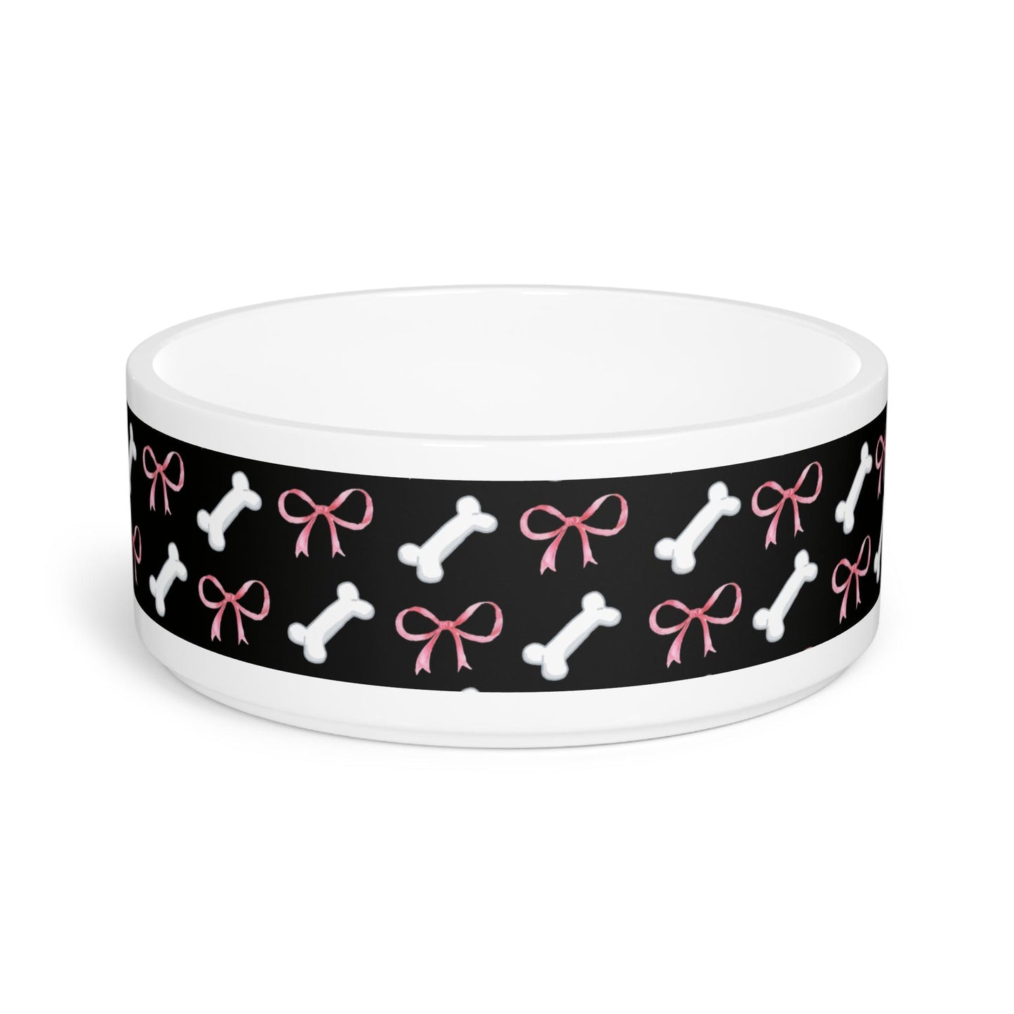 Pink Bow and White Bone Pattern Pet Bowl | Dog Food Dish