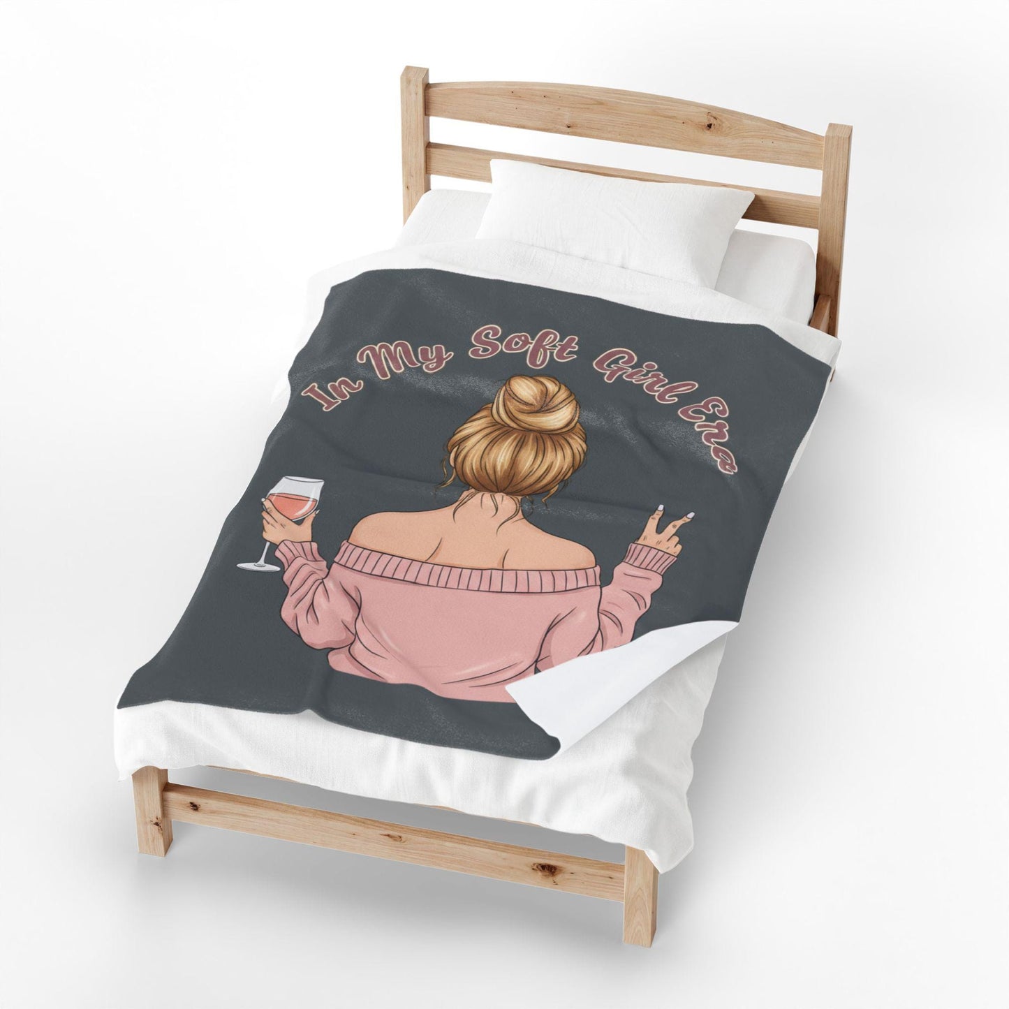 Soft Girl Wine Quote Velveteen Plush Blanket | Cozy Script Design