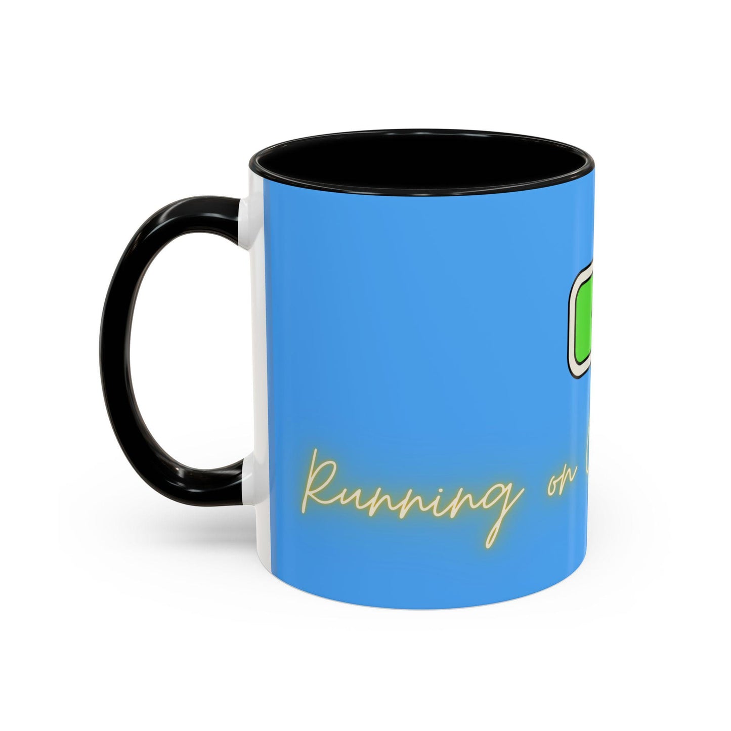 Caffeinated Battery Icon Mug | Coffee Cup, Neon Script "Powered by Caffeine"