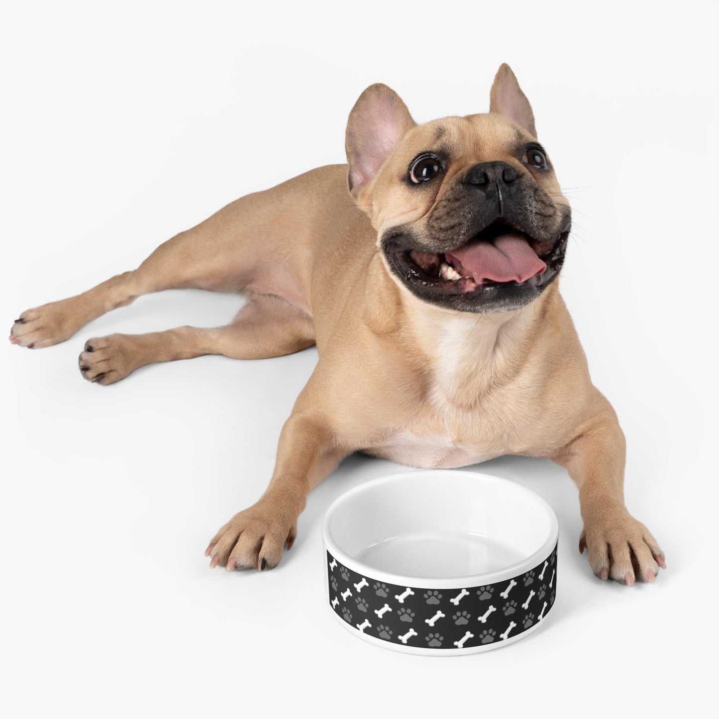 Bone and Paw Print Pet Bowl | Black Patterned Dog Dish