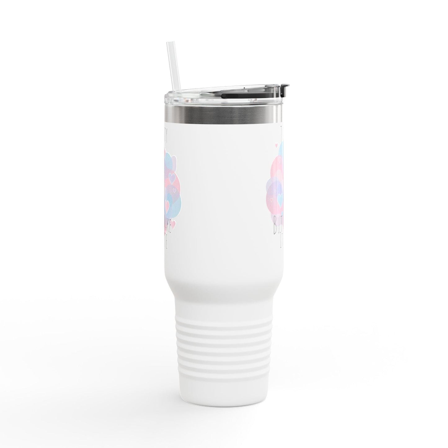 Thirsty Cute Quote Hearts Insulated Travel Mug 40oz, Pastel Drink Tumbler