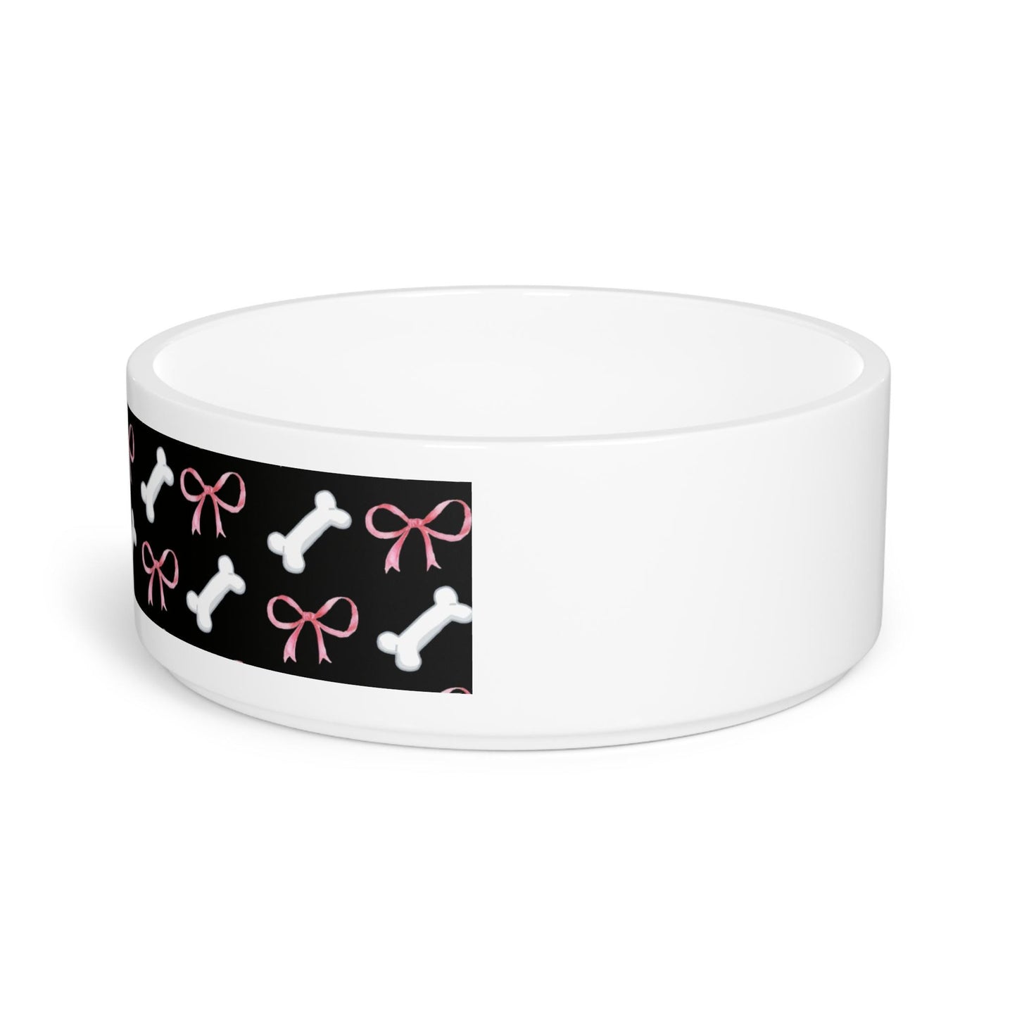 Pink Bow and White Bone Pattern Pet Bowl | Dog Food Dish