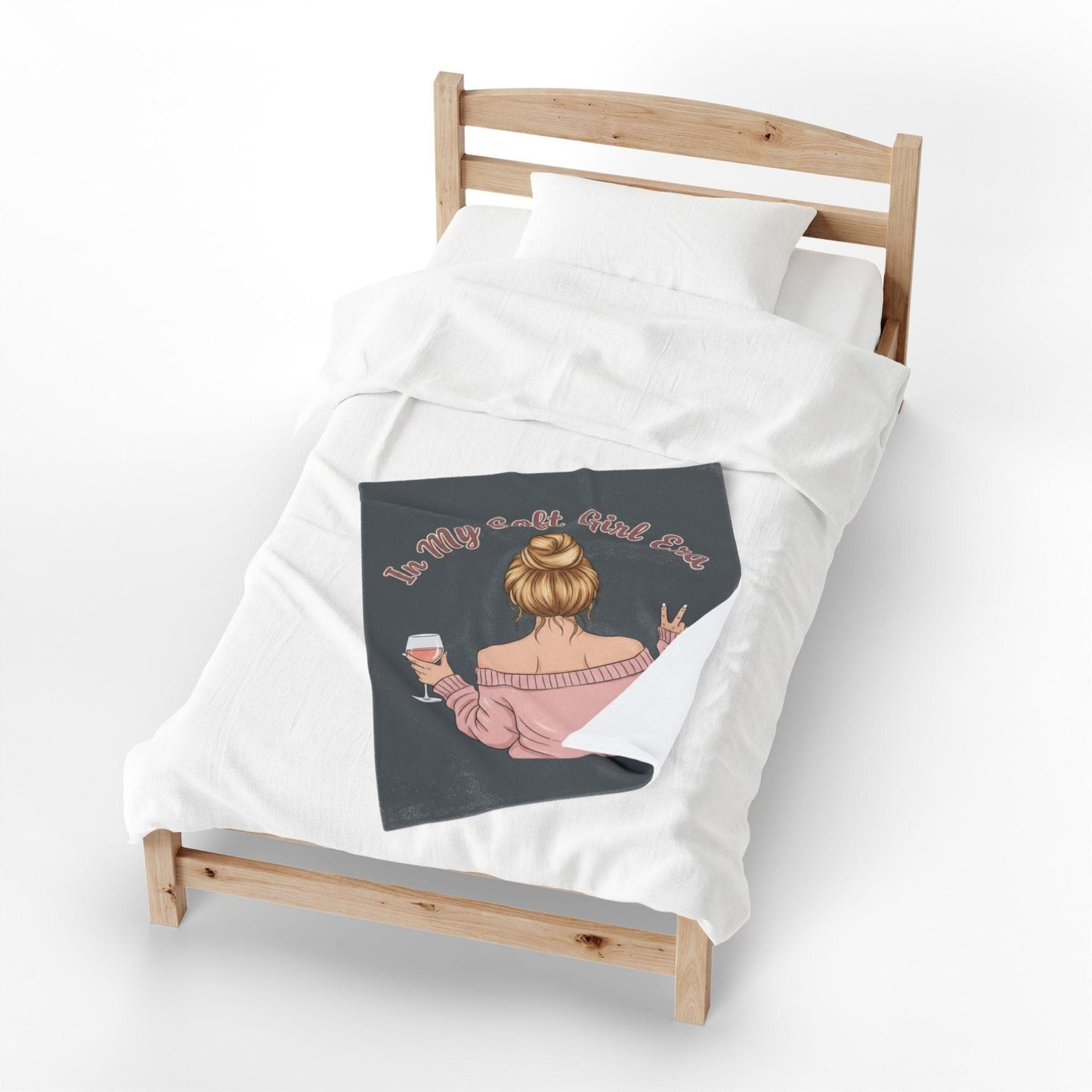 Soft Girl Wine Quote Velveteen Plush Blanket | Cozy Script Design