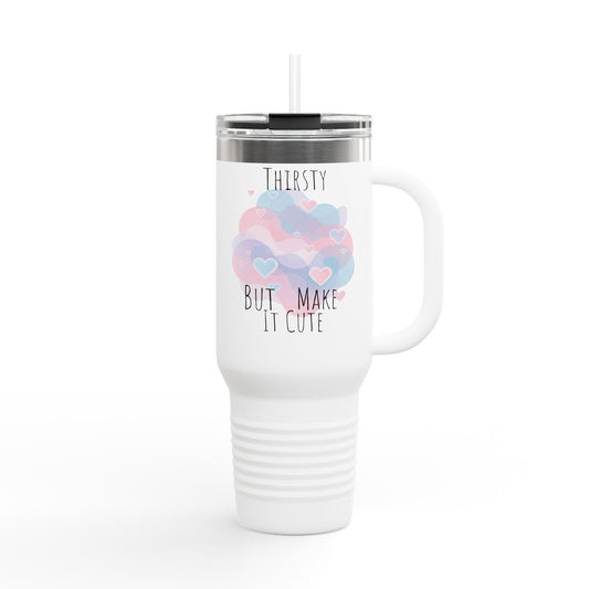 Thirsty Cute Quote Hearts Insulated Travel Mug 40oz, Pastel Drink Tumbler