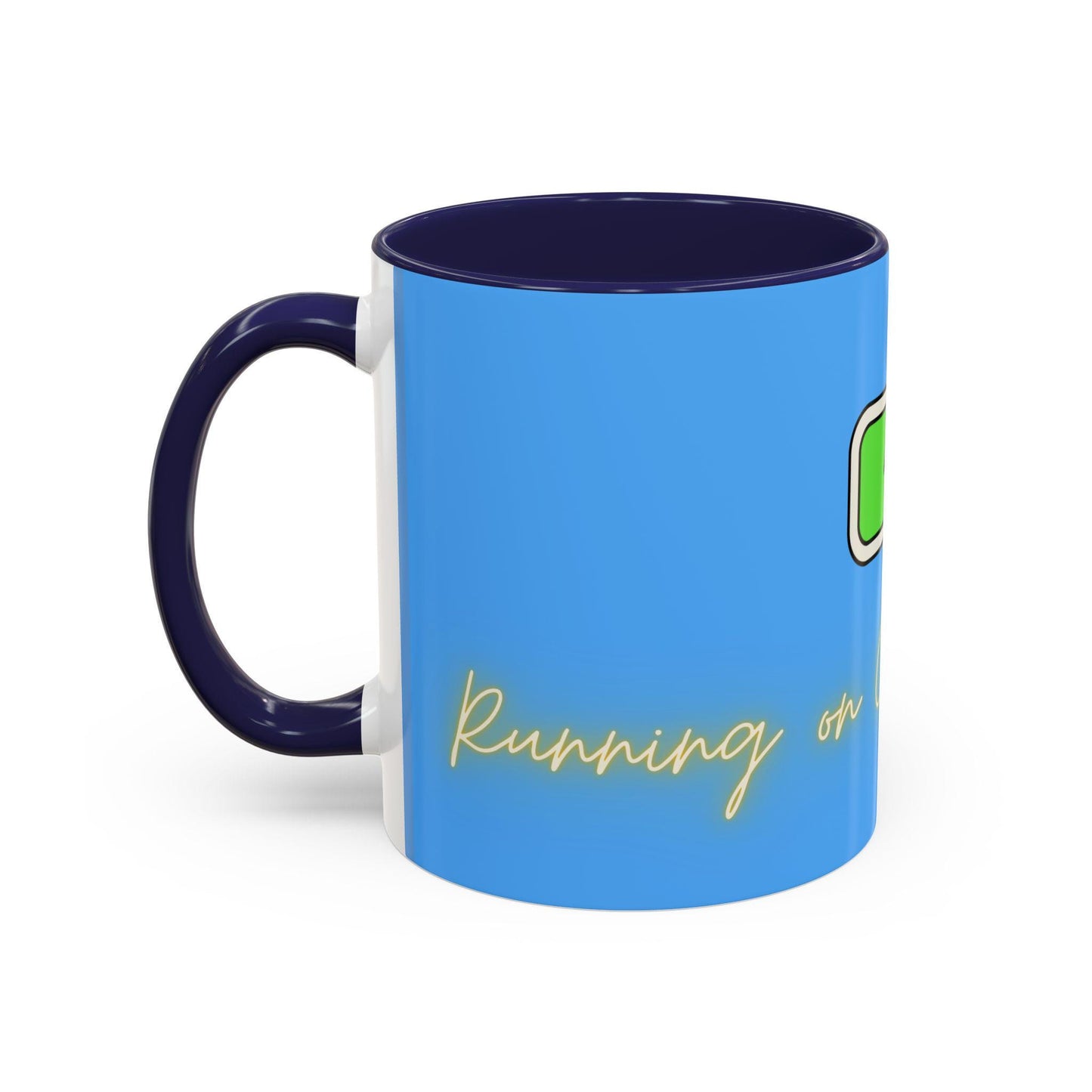 Caffeinated Battery Icon Mug | Coffee Cup, Neon Script "Powered by Caffeine"