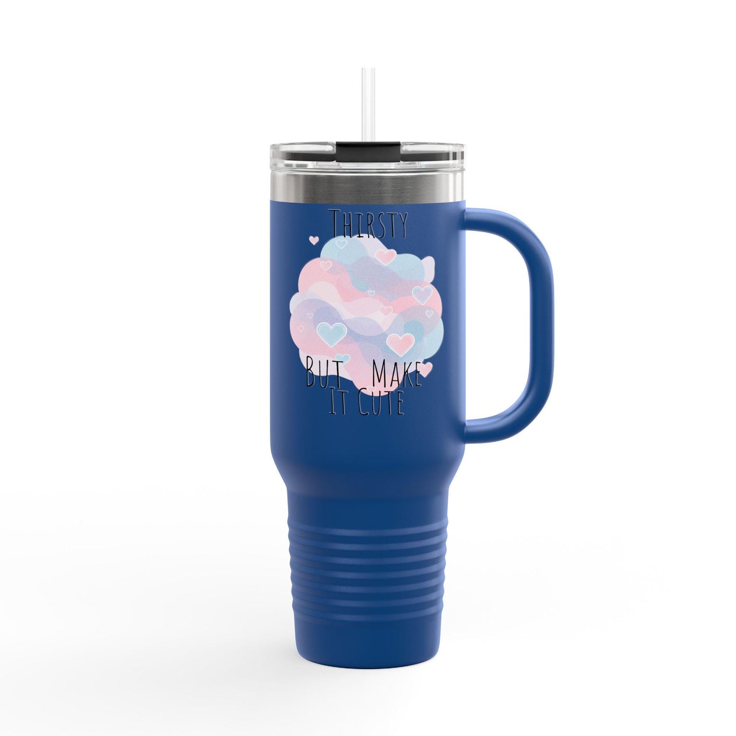 Thirsty Cute Quote Hearts Insulated Travel Mug 40oz, Pastel Drink Tumbler