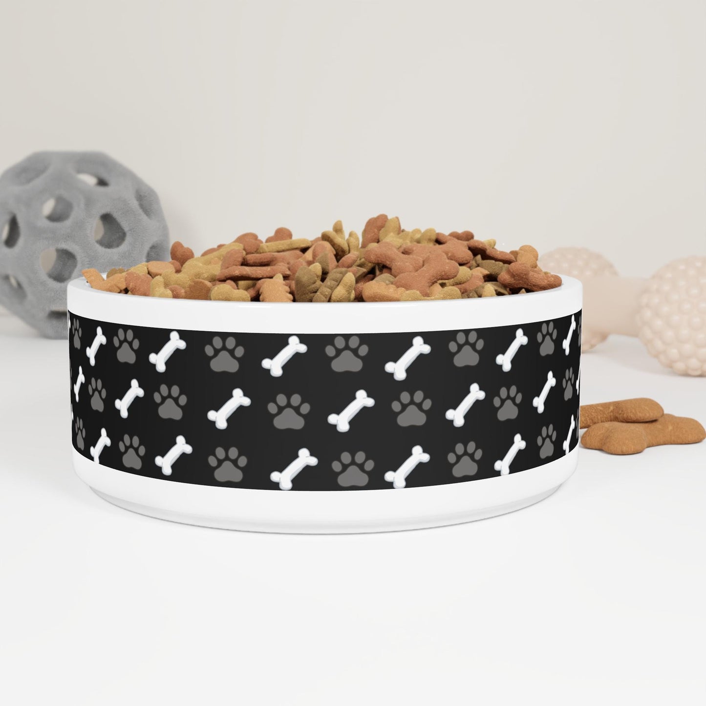 Bone and Paw Print Pet Bowl | Black Patterned Dog Dish