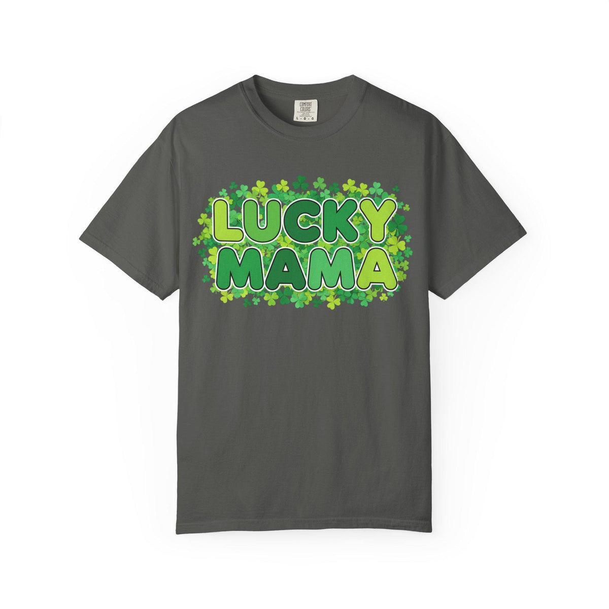 Lucky Mama T-Shirt | St. Patrick's Day shamrock graphic, green lettering