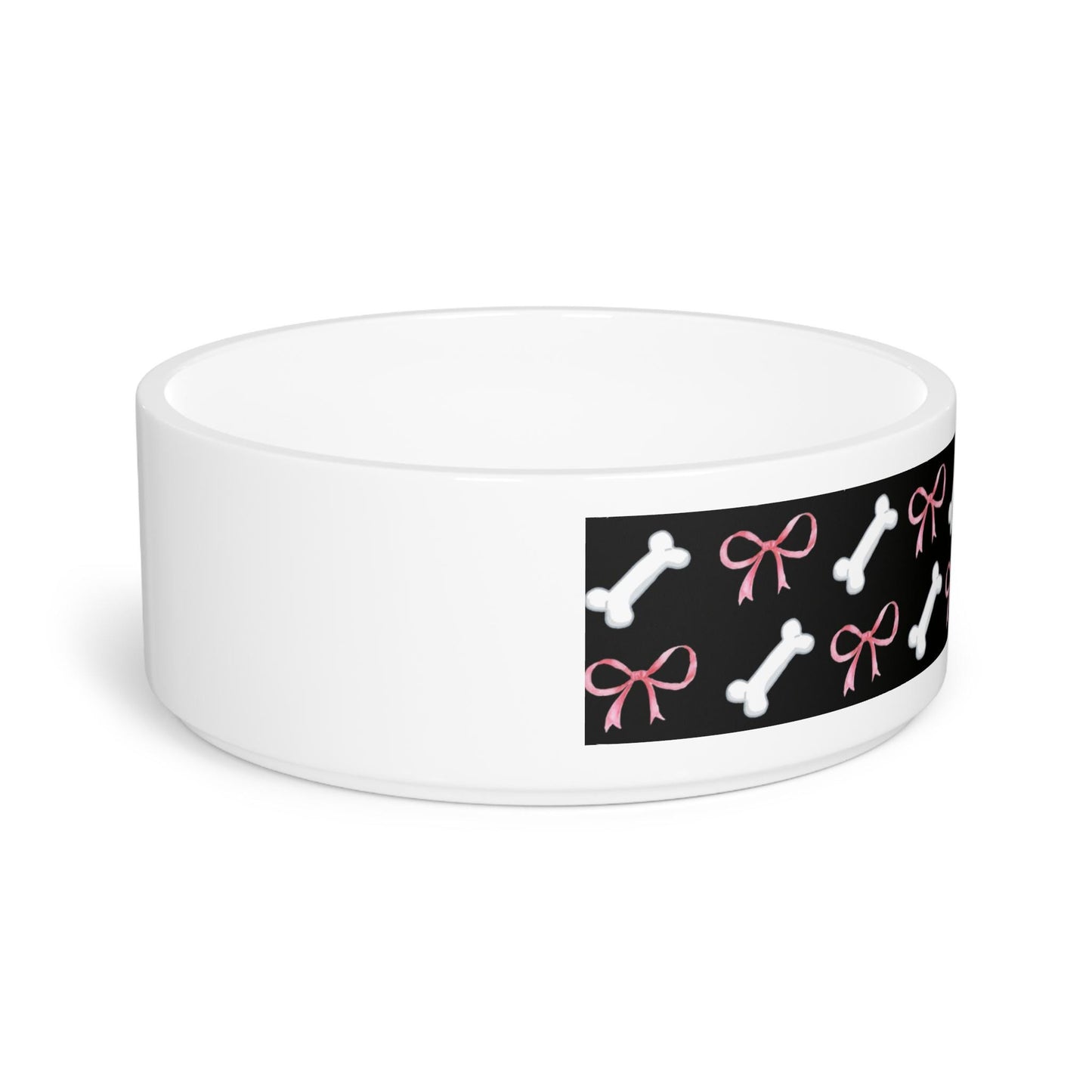 Pink Bow and White Bone Pattern Pet Bowl | Dog Food Dish