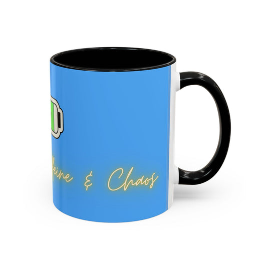 Caffeinated Battery Icon Mug | Coffee Cup, Neon Script "Powered by Caffeine"