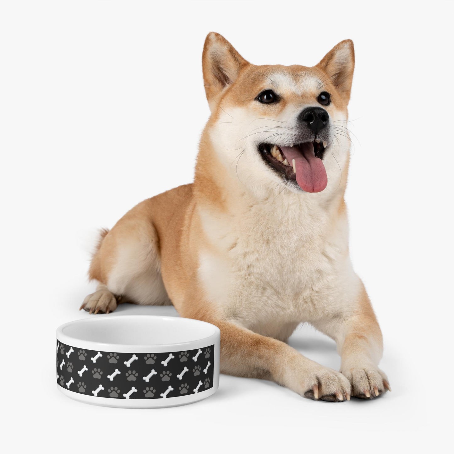 Bone and Paw Print Pet Bowl | Black Patterned Dog Dish