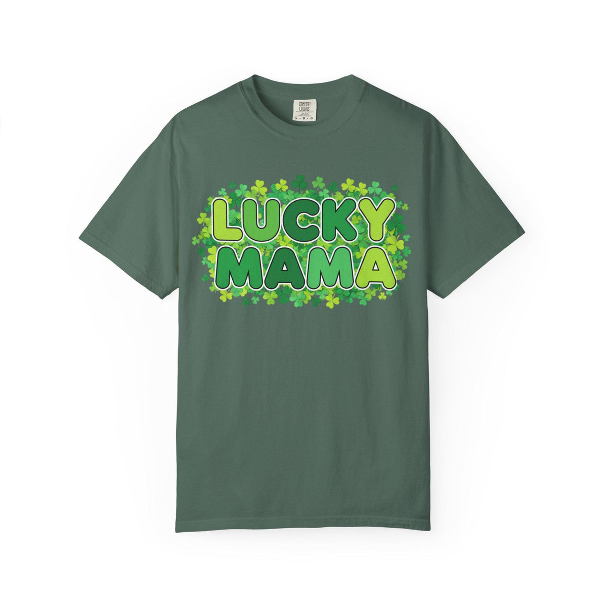 Lucky Mama T-Shirt | St. Patrick's Day shamrock graphic, green lettering