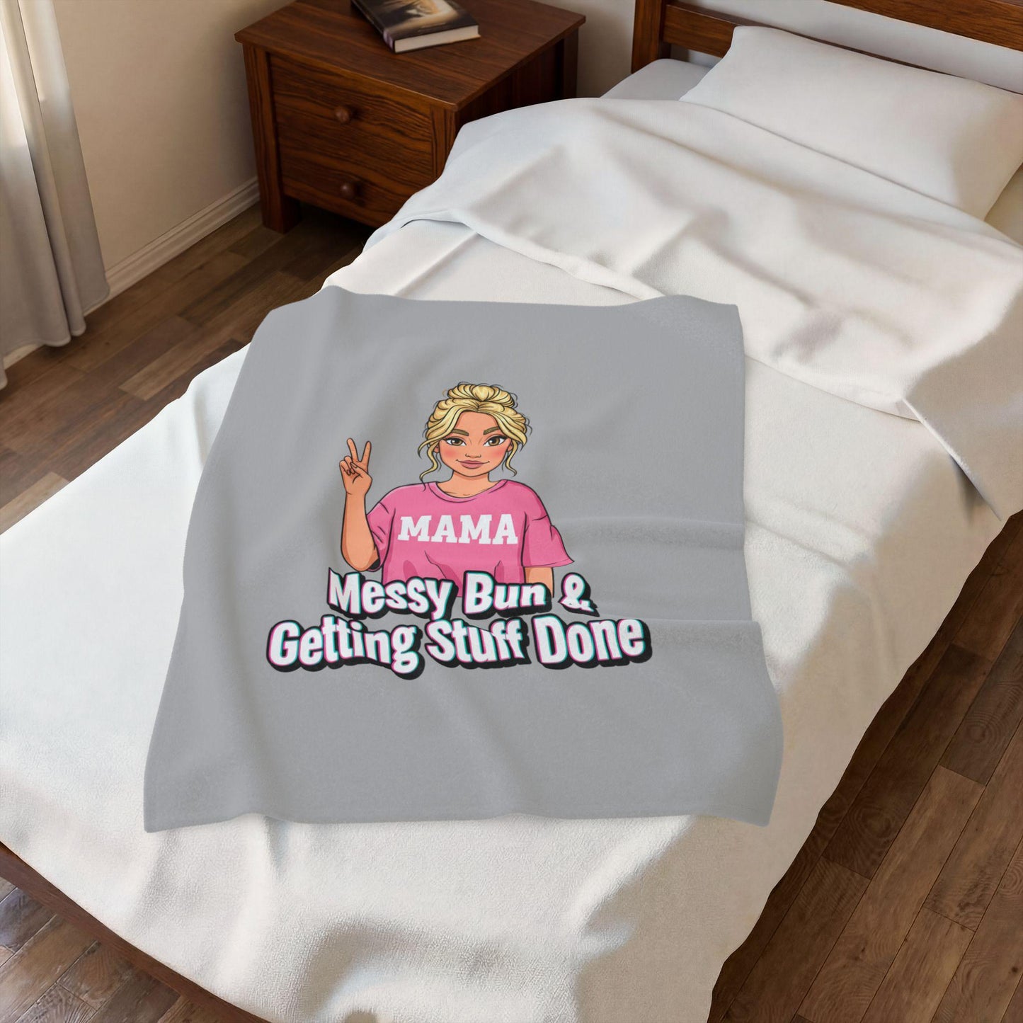 Messy Bun & Getting Stuff Done Velveteen Plush Blanket | Mama Illustration