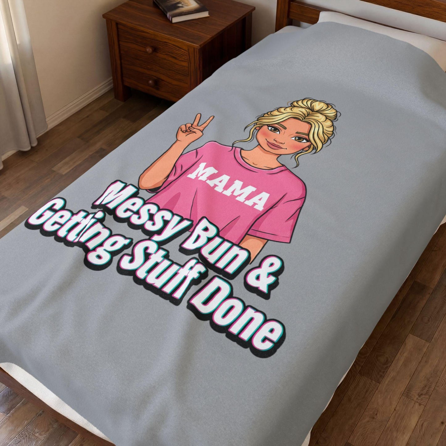 Messy Bun & Getting Stuff Done Velveteen Plush Blanket | Mama Illustration