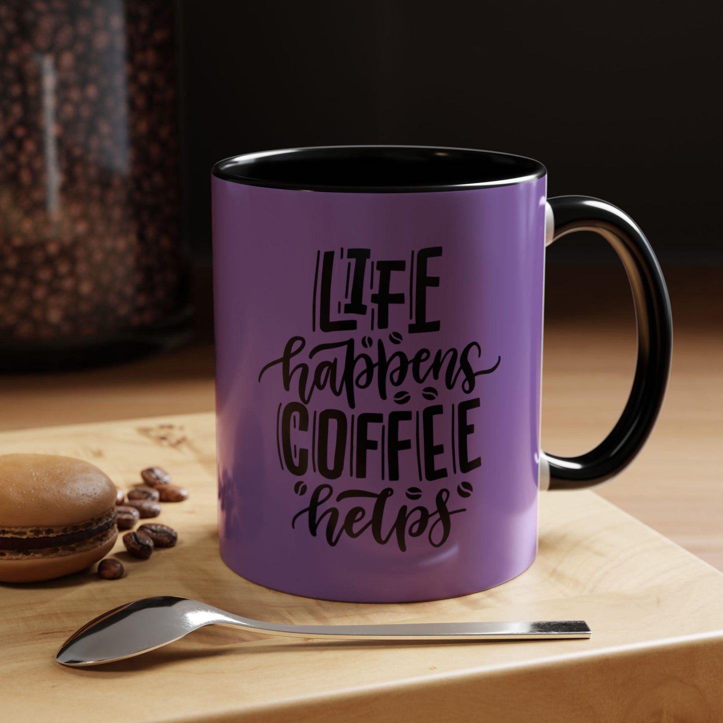 Life Happens Coffee Helps Mug | Accent Coffee Mug, Purple