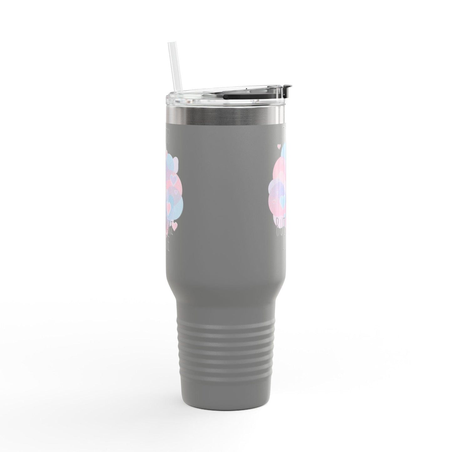Thirsty Cute Quote Hearts Insulated Travel Mug 40oz, Pastel Drink Tumbler