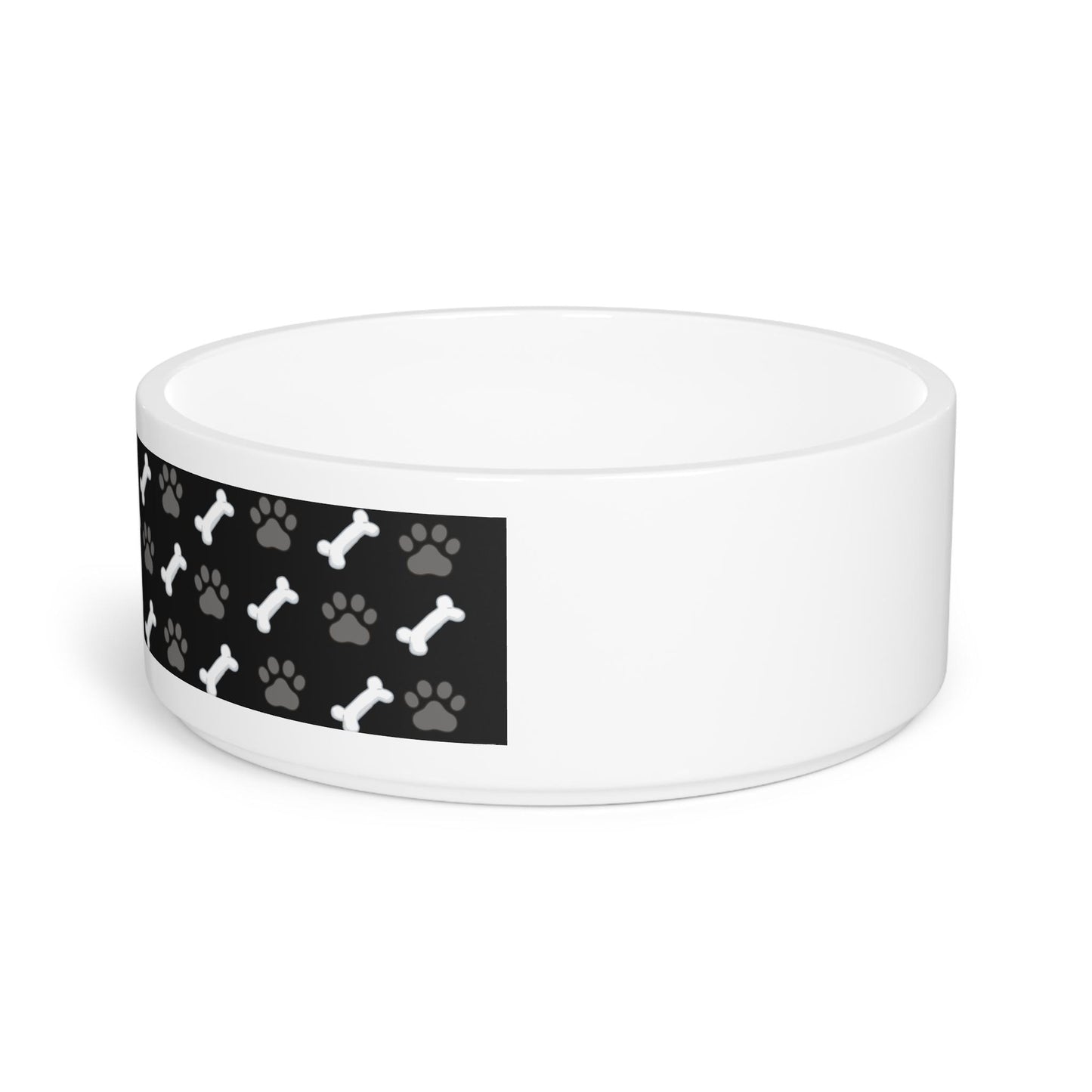 Bone and Paw Print Pet Bowl | Black Patterned Dog Dish