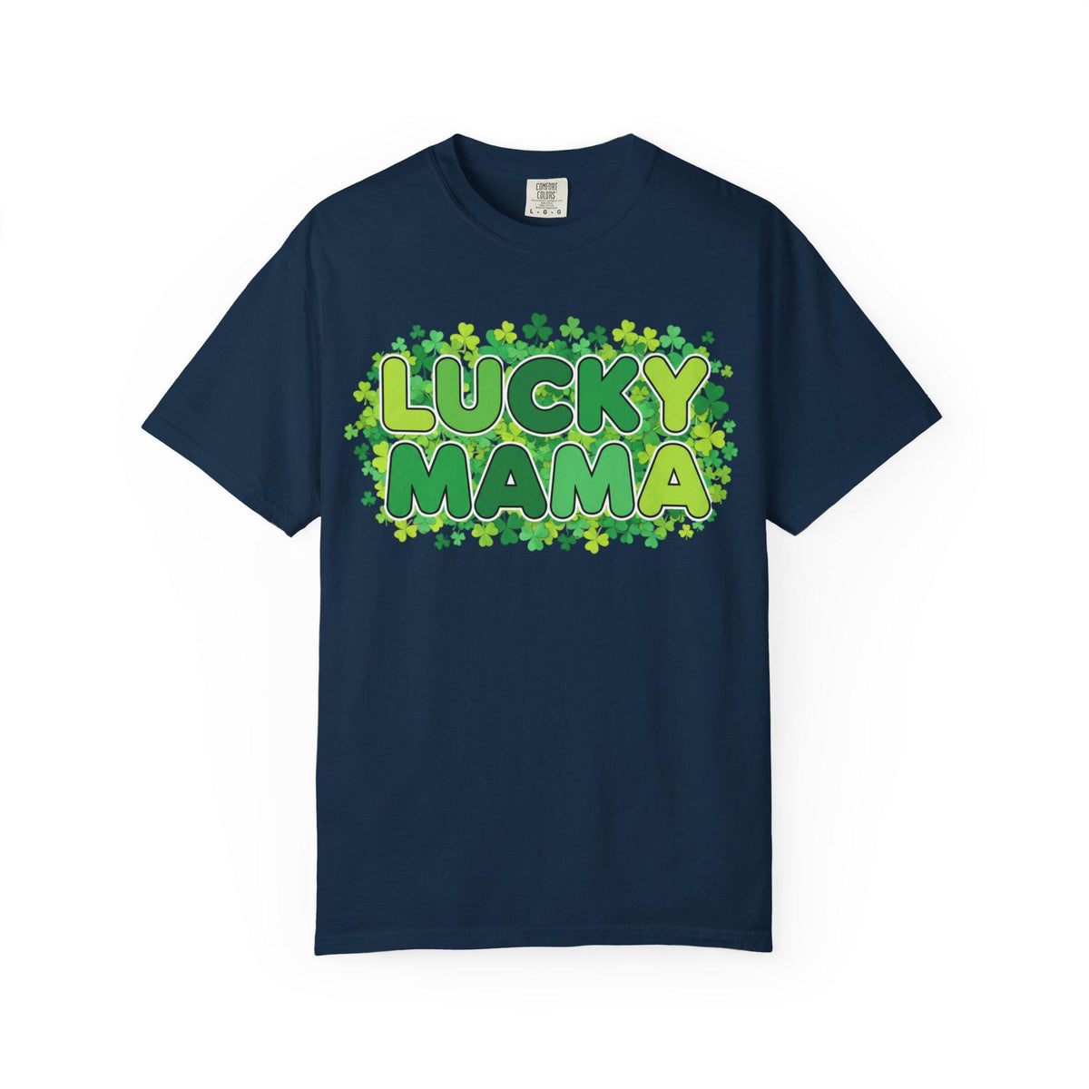 Lucky Mama T-Shirt | St. Patrick's Day shamrock graphic, green lettering