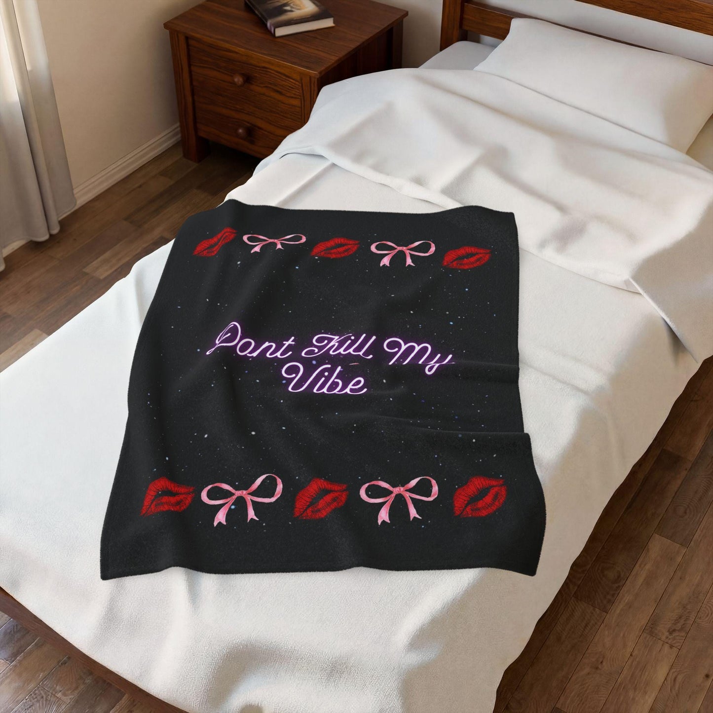 Velveteen Plush Blanket velveteen plush blanket with bows, cozy warm vibe