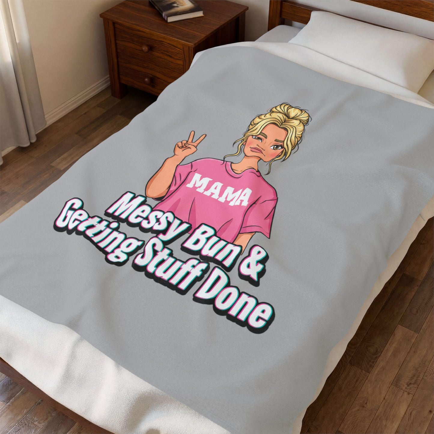 Messy Bun & Getting Stuff Done Velveteen Plush Blanket | Mama Illustration