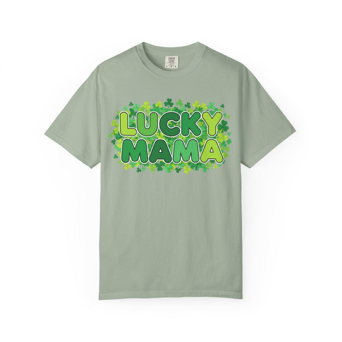 Lucky Mama T-Shirt | St. Patrick's Day shamrock graphic, green lettering