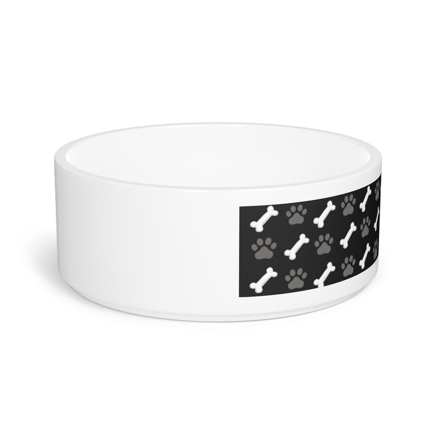 Bone and Paw Print Pet Bowl | Black Patterned Dog Dish