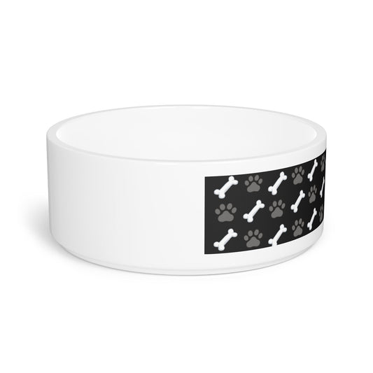 Bone and Paw Print Pet Bowl | Black Patterned Dog Dish