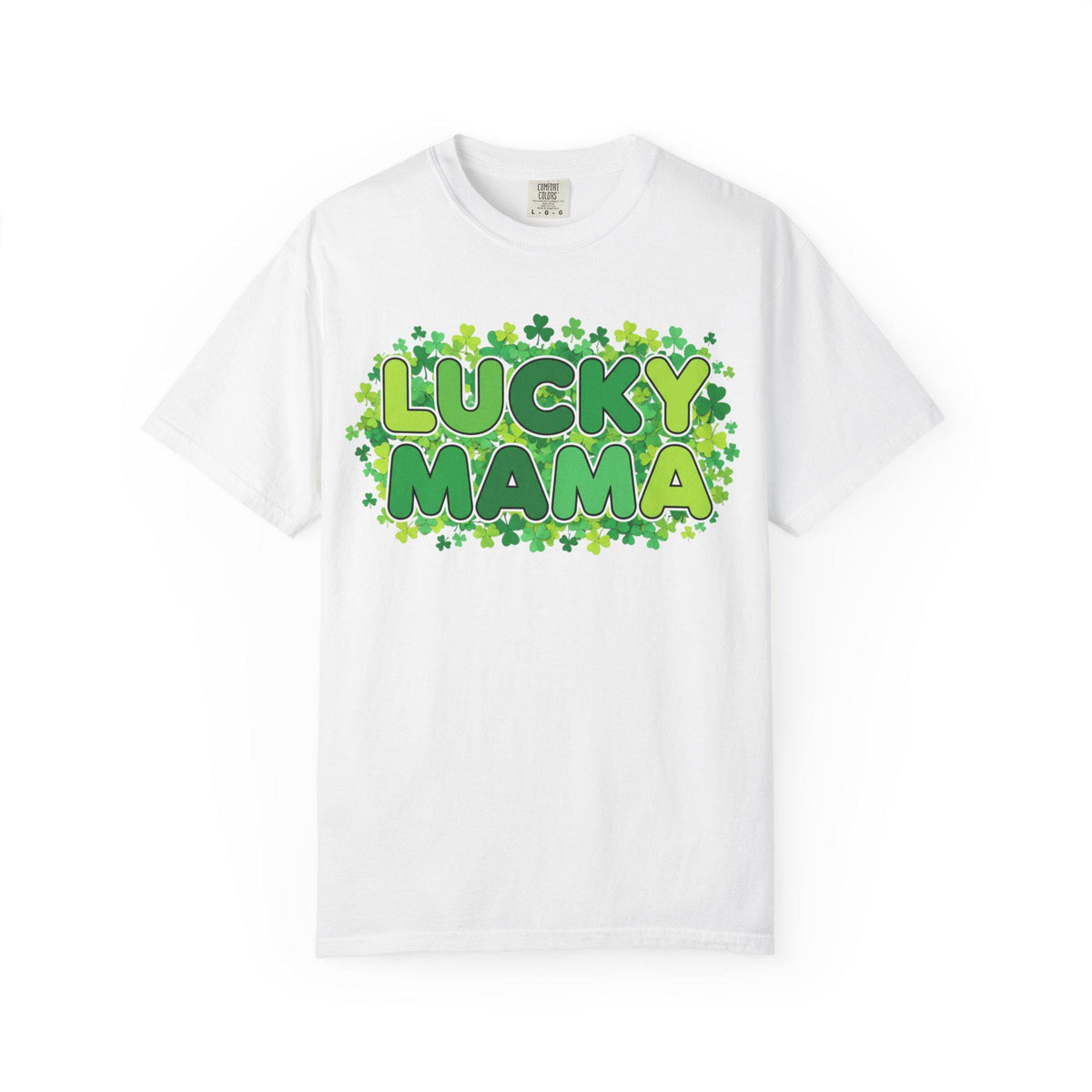 Lucky Mama T-Shirt | St. Patrick's Day shamrock graphic, green lettering