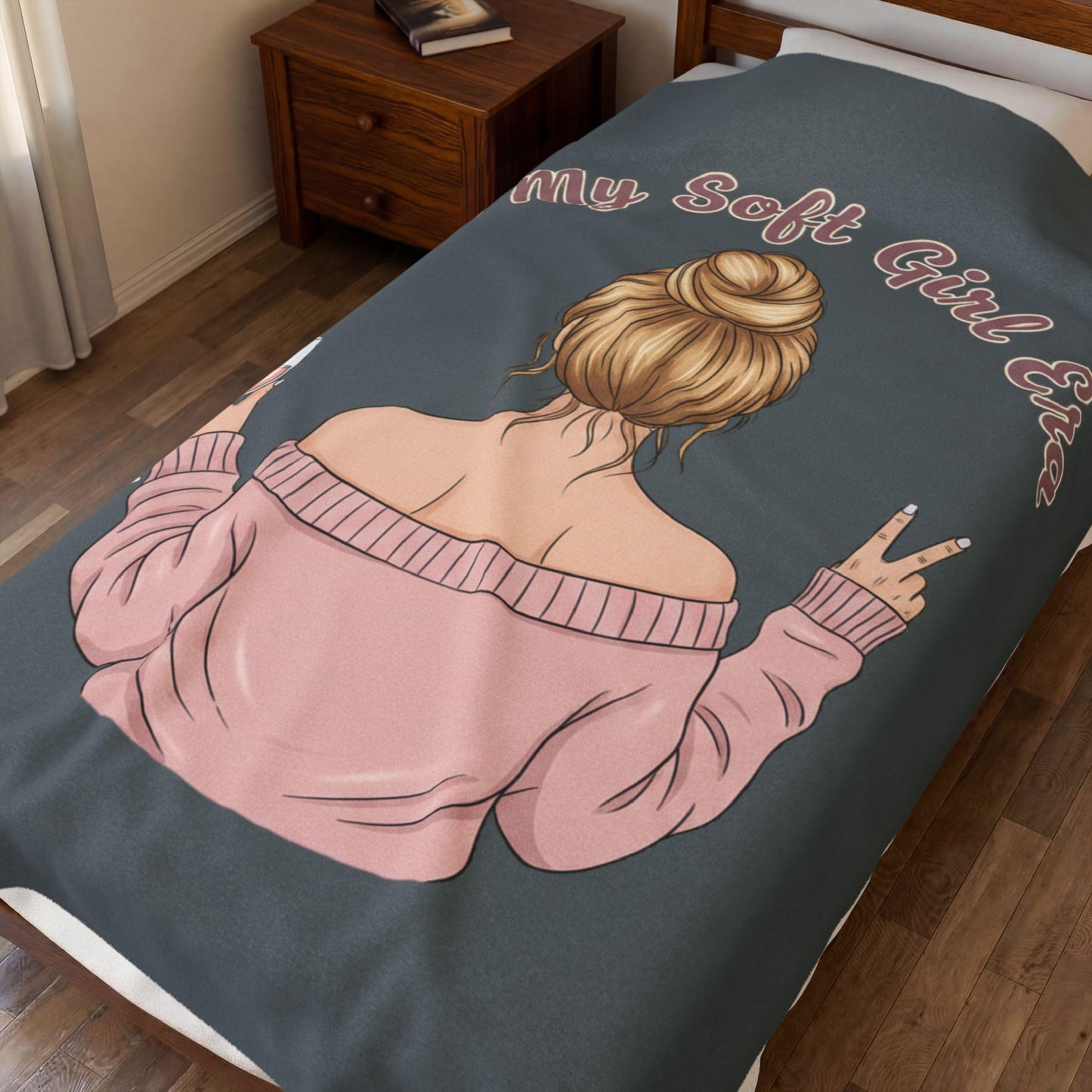 Soft Girl Wine Quote Velveteen Plush Blanket | Cozy Script Design