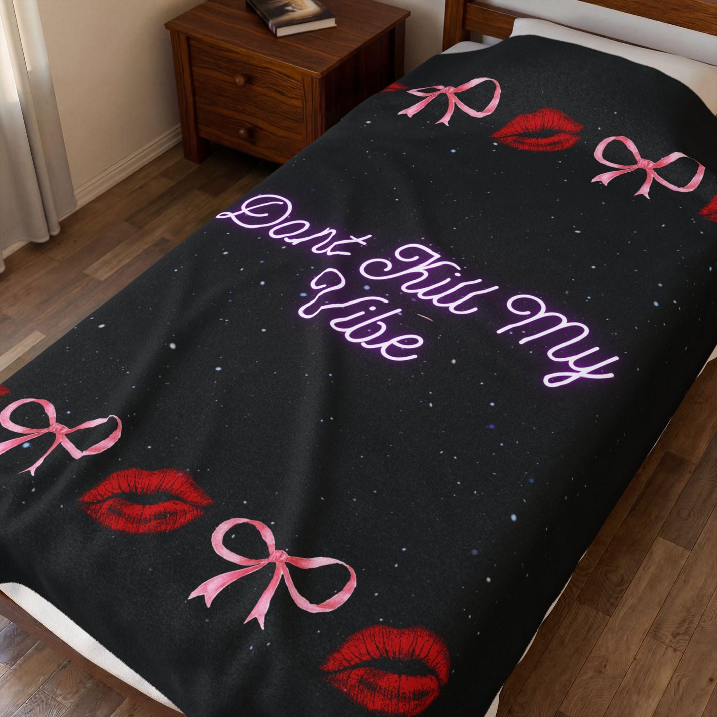 Velveteen Plush Blanket velveteen plush blanket with bows, cozy warm vibe