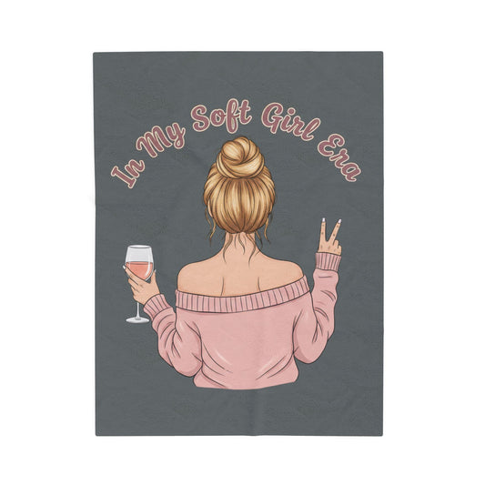 Soft Girl Wine Quote Velveteen Plush Blanket | Cozy Script Design