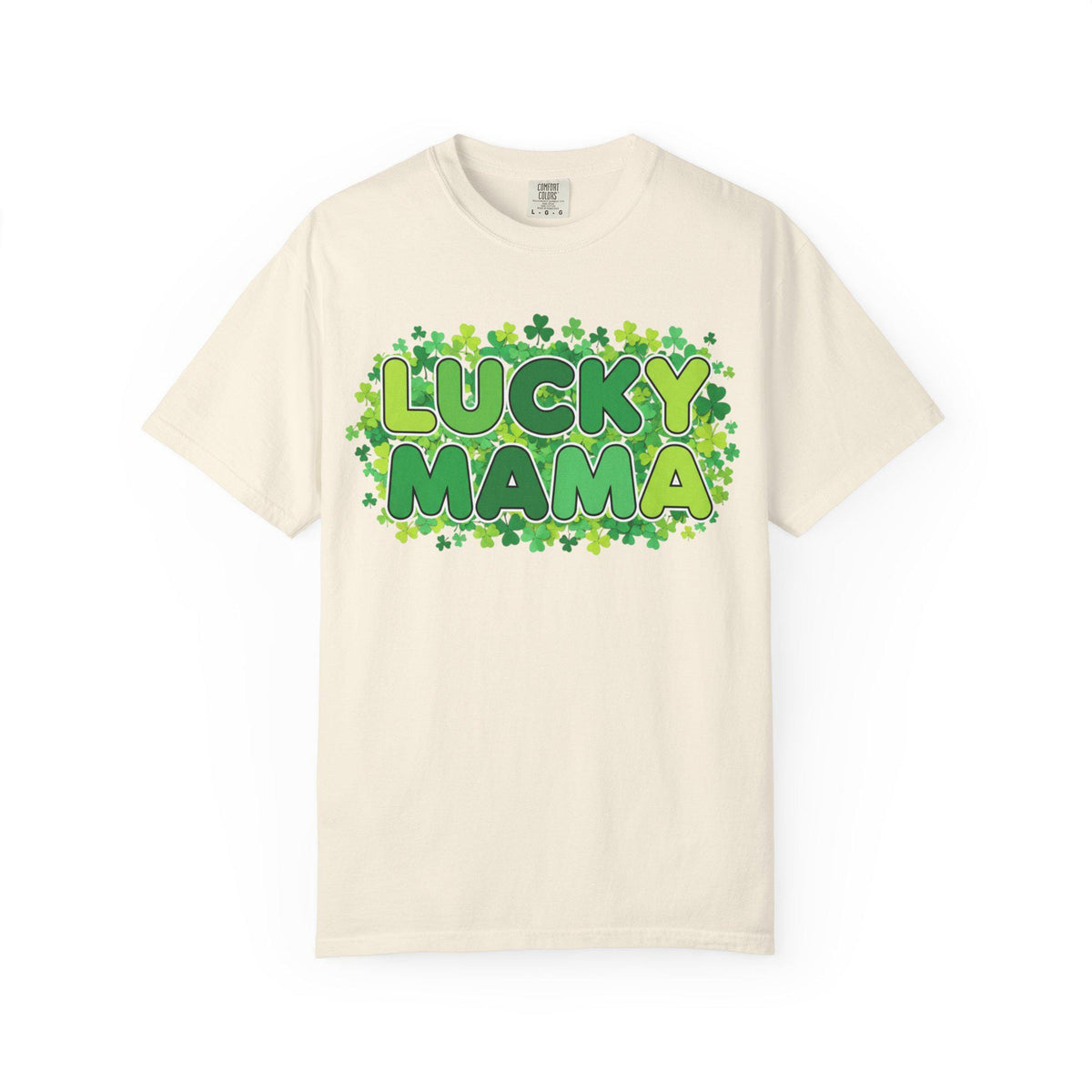 Lucky Mama T-Shirt | St. Patrick's Day shamrock graphic, green lettering