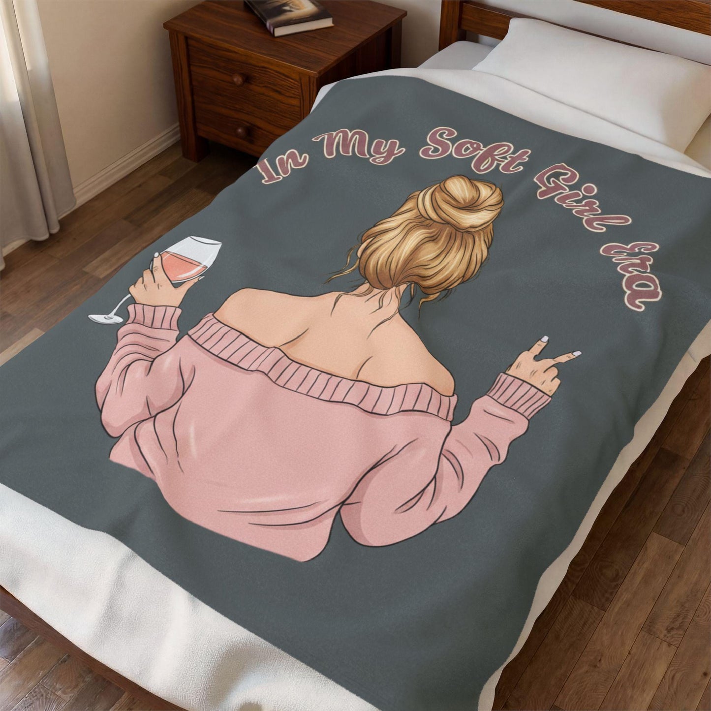 Soft Girl Wine Quote Velveteen Plush Blanket | Cozy Script Design