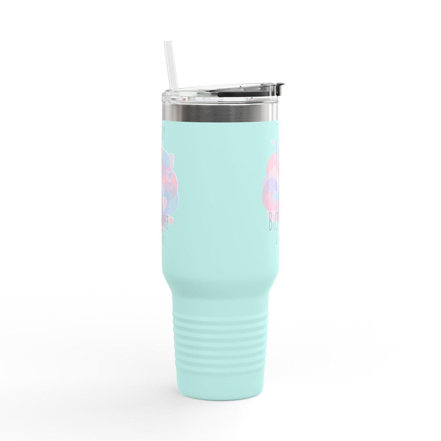 Thirsty Cute Quote Hearts Insulated Travel Mug 40oz, Pastel Drink Tumbler