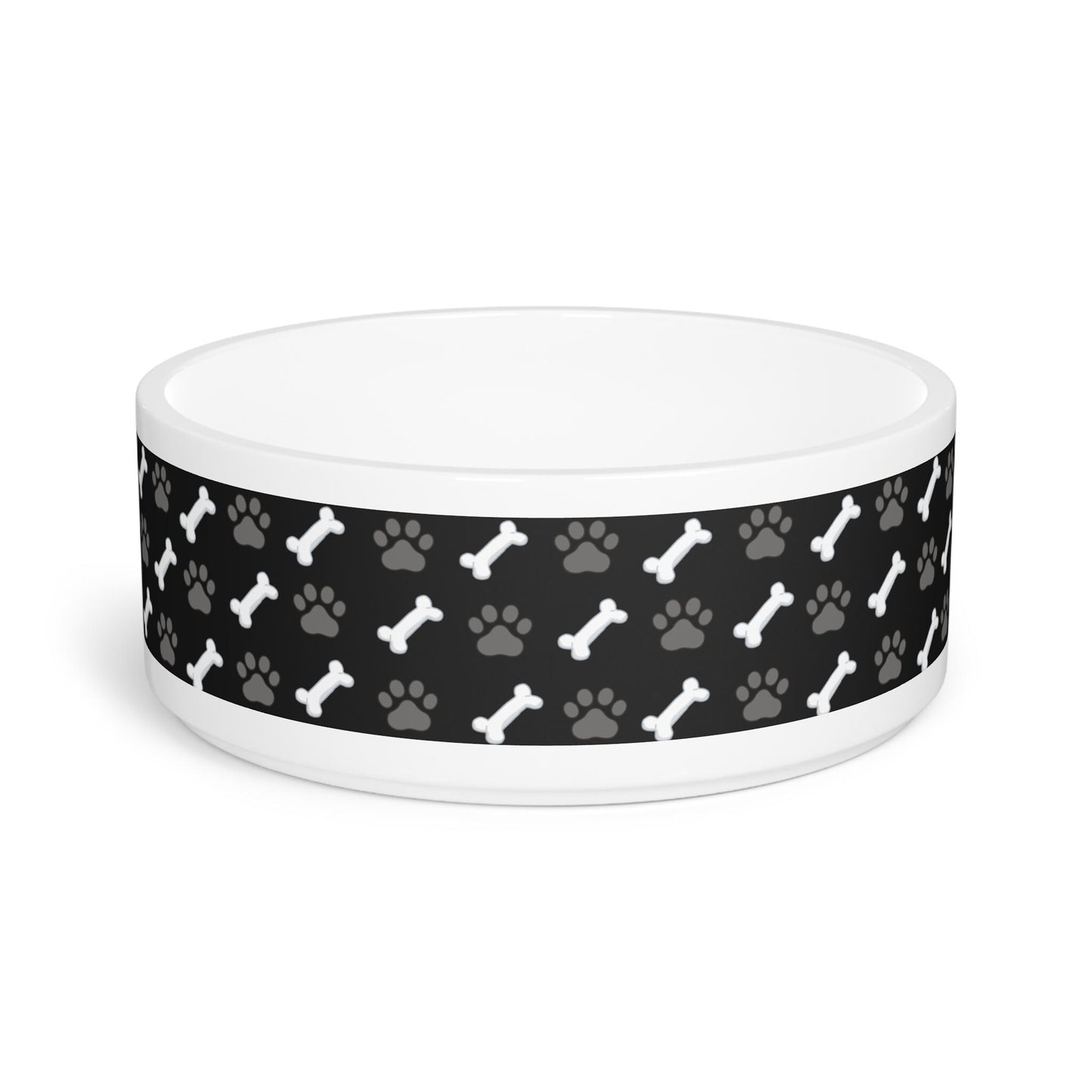 Bone and Paw Print Pet Bowl | Black Patterned Dog Dish
