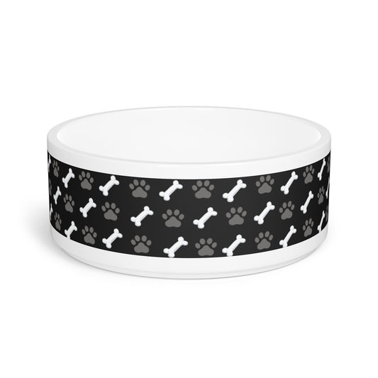 Bone and Paw Print Pet Bowl | Black Patterned Dog Dish