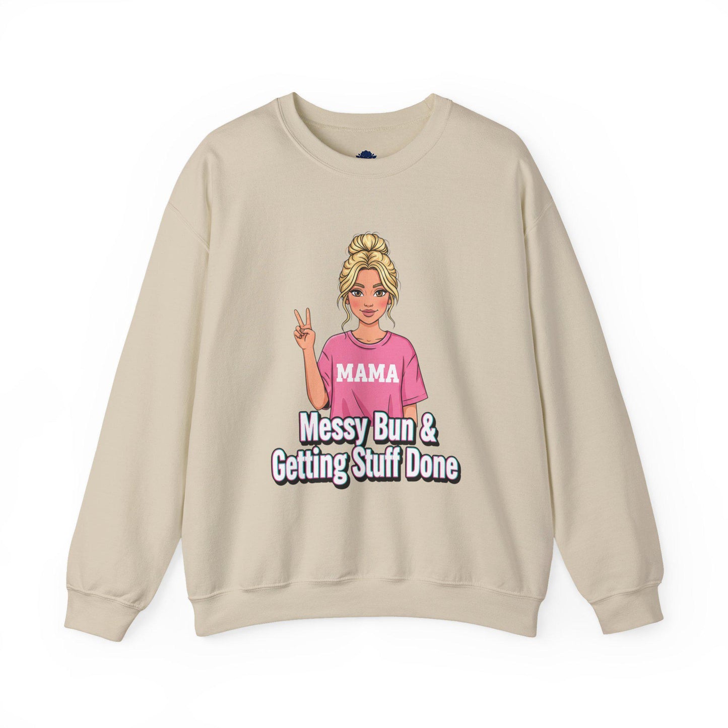 Messy Bun & Getting Stuff Done Sweatshirt | neon outline text, meme caption font
