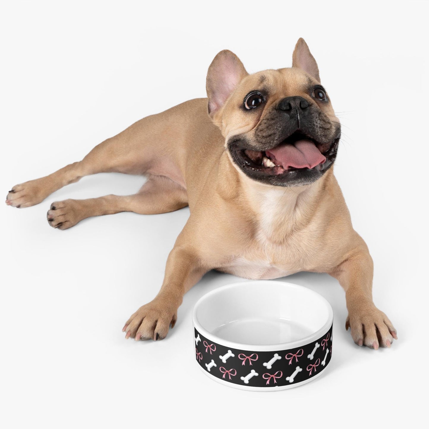 Pink Bow and White Bone Pattern Pet Bowl | Dog Food Dish