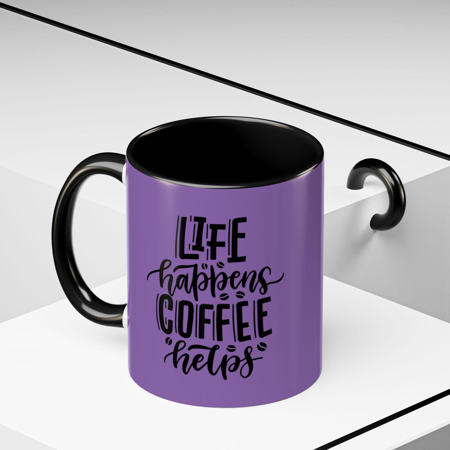 Life Happens Coffee Helps Mug | Accent Coffee Mug, Purple